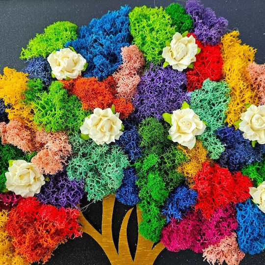 Decorative Painting Tree Life Multicolored Natural Lichens Message Godparents 30x40 Cm