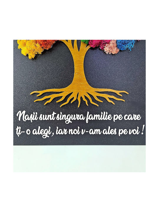 Pictură Decorativă Copacul Vieții Multicolor Licheni Naturali Mesaj Nași 30x40 Cm