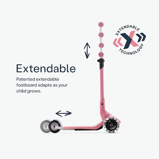 SmarTrike Παιδικό Πατίνι Αναδιπλούμενο Xtend LED Mini+ Τρίτροχο με Κάθισμα για 2+ Ετών Ροζ