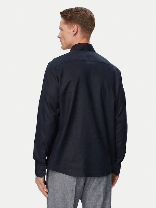 Long Sleeve Linen Shirt Dark Blue