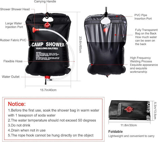 Solar Shower for Camping 20L