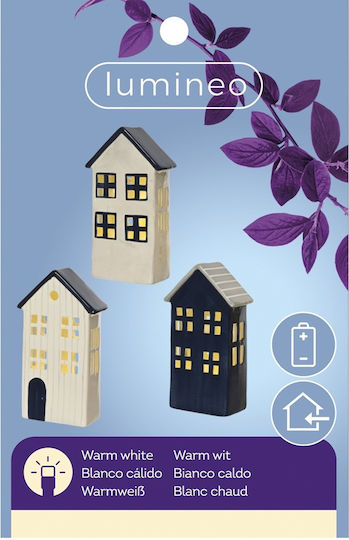 Decorative House Led Dolomite White Blue Windows 13.2x6.5x24cm Lumineo