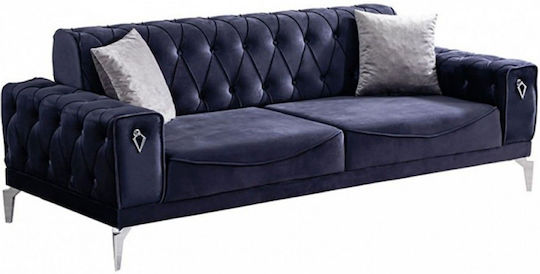 Stewehome Living Room Furniture Set Eda 3+3+1 Quilted Sofas Dark Blue Grey 220x90x80 Cm