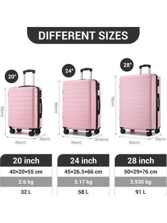 Miss Lulu Travel Suitcase Hard Pink with 4 Wheels