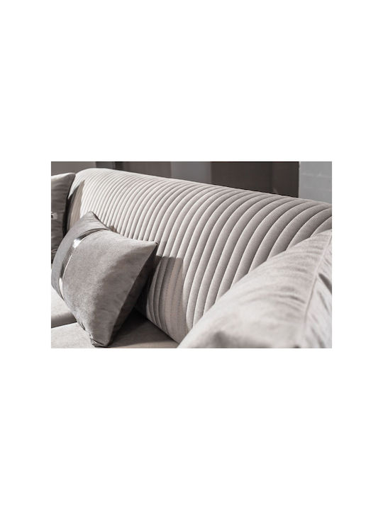 SteweHome Wohnzimmermöbel-Set Prenses 3+3+1 Weiße Beine Anthrazit Creme 225x90x77 cm