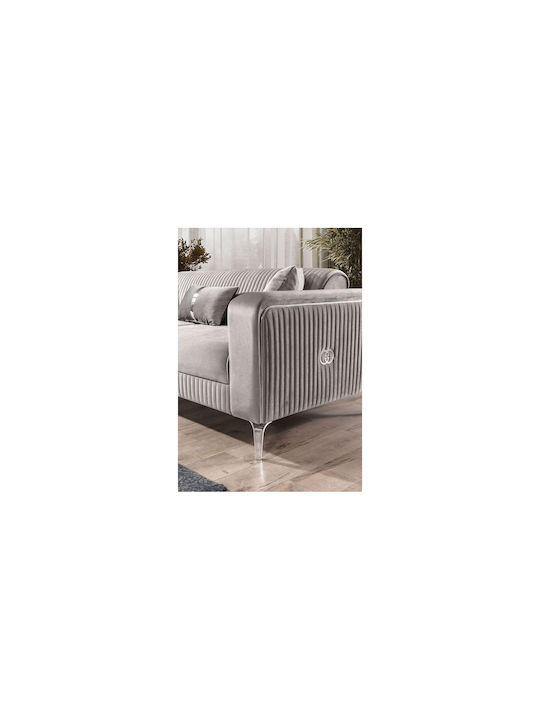 SteweHome Wohnzimmermöbel-Set Prenses 3+3+1 Weiße Beine Anthrazit Creme 225x90x77 cm