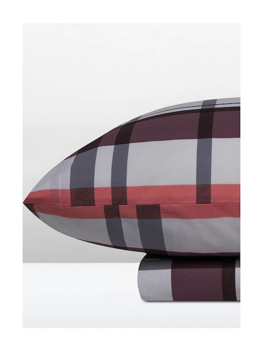 Aigaion Cotton Duvet Cover Set 170x250cm Single With Pillowcase Paradise Plaid Rosewood