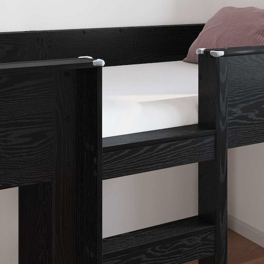 Kinderbett Koje Einzeln mit Stauraum Schwarz für Matratze 75x190cm
