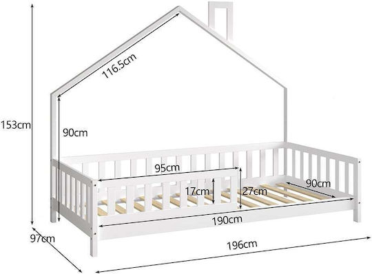 T.Montessori Kids Single White Bed for Mattress 90x190cm