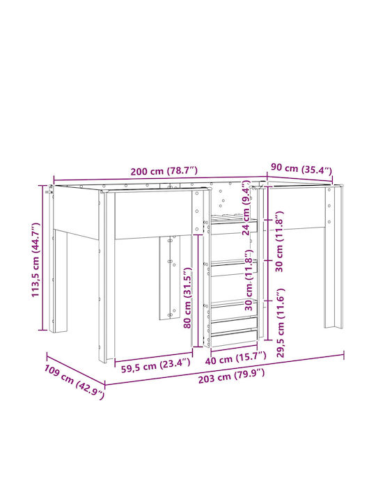 Kinderbett Koje Einzeln Beige für Matratze 90x200cm
