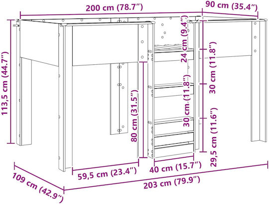 Kinderbett Koje Einzeln Beige für Matratze 90x200cm