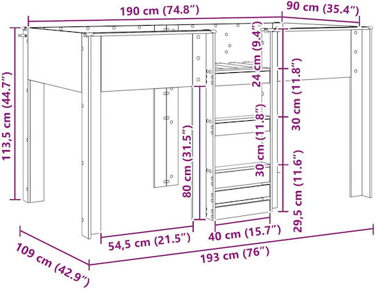 Детско Легло Двуетажно Единично Бяло за Матрак 90x190cm