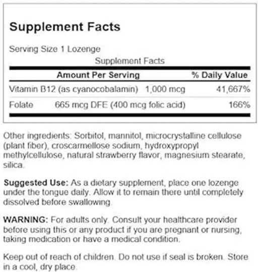Swanson Vitamin B12 Βιταμίνη για την Υγεία του Νευρικού Συστήματος Φράουλα 250 παστίλιες