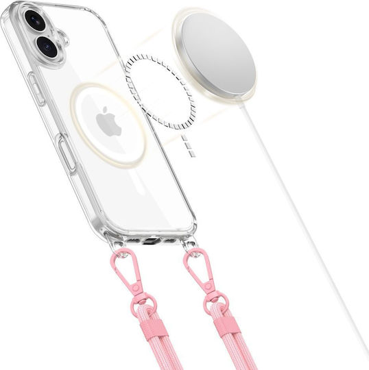 Tech-protect Flexair Chain Magsafe Case Iphone 16 Clear + 2 Lanyards Pink Gray