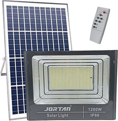 Jortan Светоустойчив Соларен LED Прожектор 1200W Студено Бяло 6500K с Дистанционно IP66