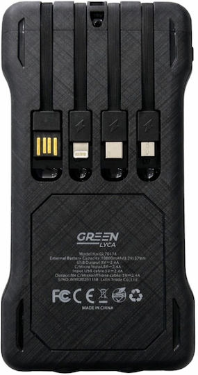 Green Lyca Ηλιακό Power Bank 10000mAh με 2 Θύρες USB-A και Θύρα USB-C Μαύρο