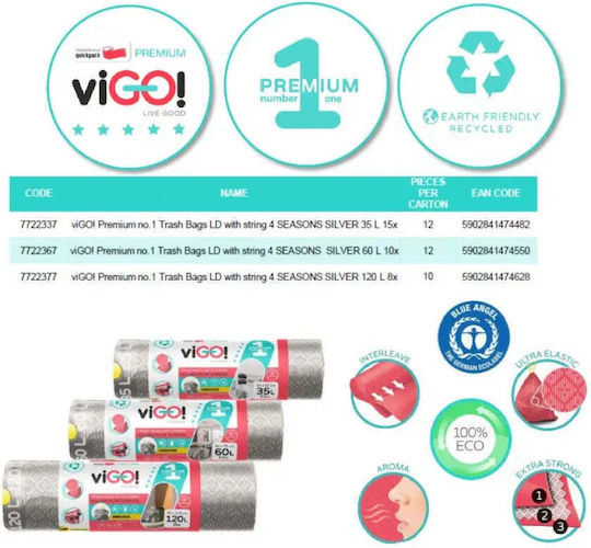 Vigo Kombucha Торби За Смет Капацитет 120л 110x70см 8 Бройки Прозрачни