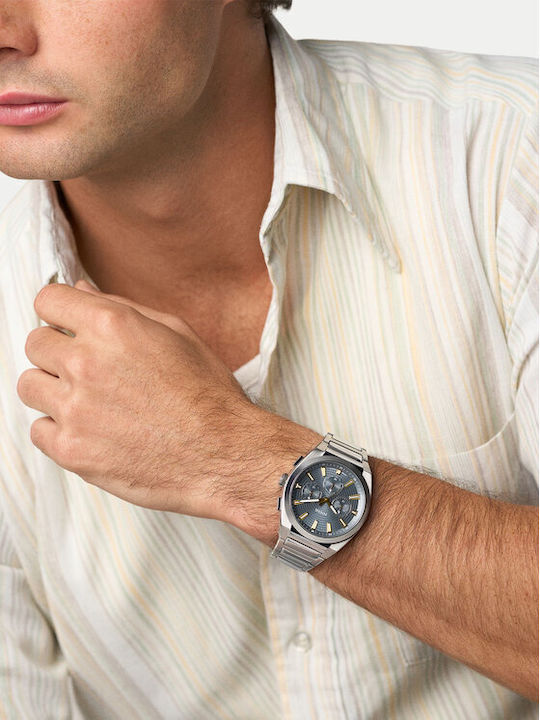 Fossil Everett Men's Watch 44mm Chronograph Battery with Grey Stainless Steel Bracelet
