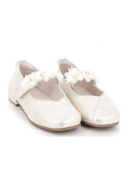 Kids Ballerinas with Hoop & Loop Closure Leather Silver