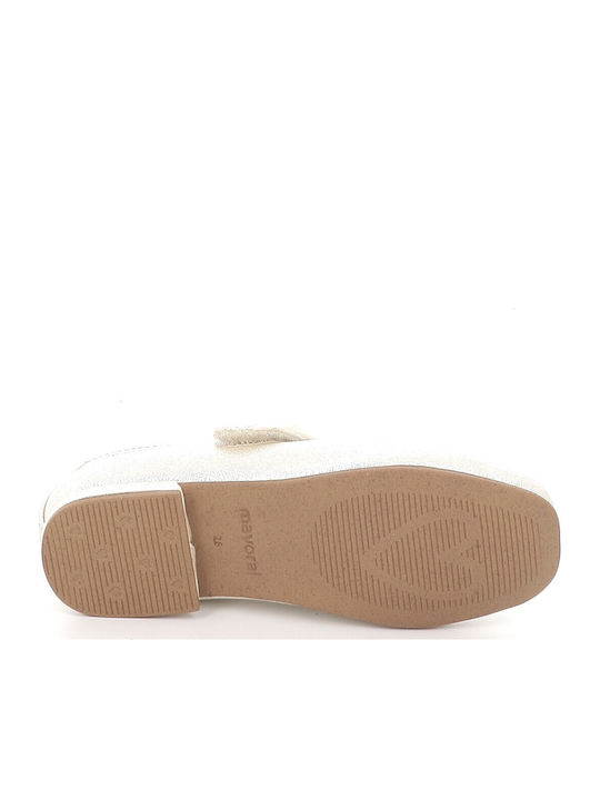 Kids Ballerinas with Hoop & Loop Closure Leather Silver