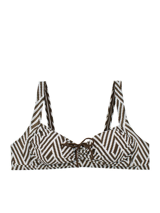 Plus Size Γυναικείο Μαγιό Bikini Χωρίς Μπανέλα Chic Contrast Καφέ-λευκό