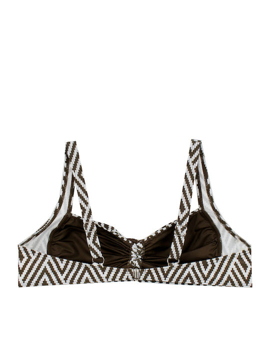 Plus Size Γυναικείο Μαγιό Bikini Χωρίς Μπανέλα Chic Contrast Καφέ-λευκό