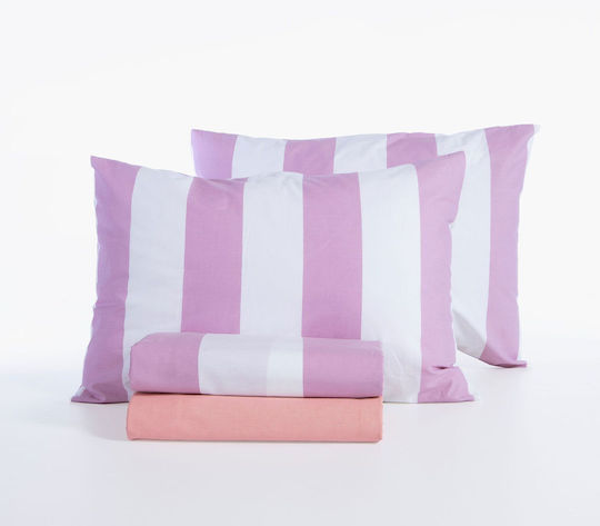 Nef-Nef Homeware Casual Σετ Σεντόνια Υπέρδιπλα με Λάστιχο 160x200+35εκ. Mauve (4τμχ)
