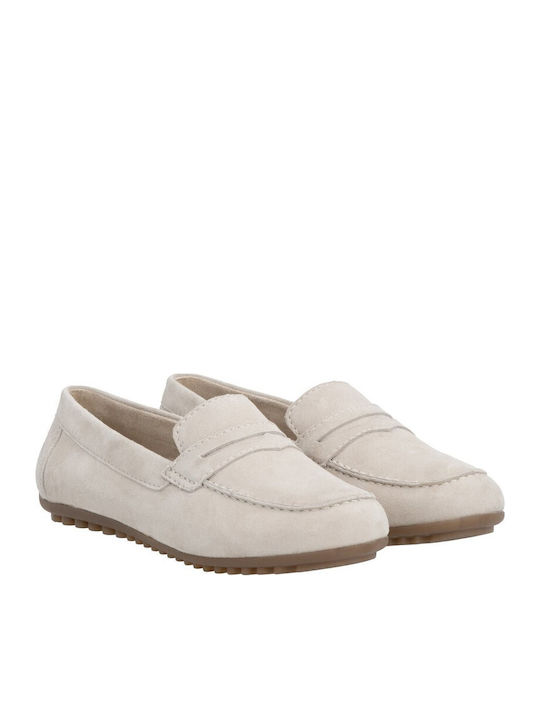 Leather Women's Moccasins In Beige Colour