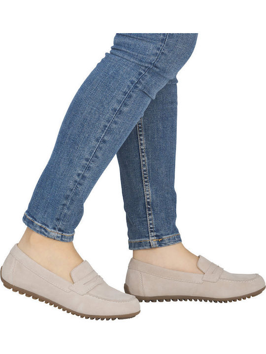 Leather Women's Moccasins In Beige Colour
