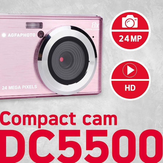 AgfaPhoto DC5500 Compact Φωτογραφική Μηχανή 24MP Ροζ