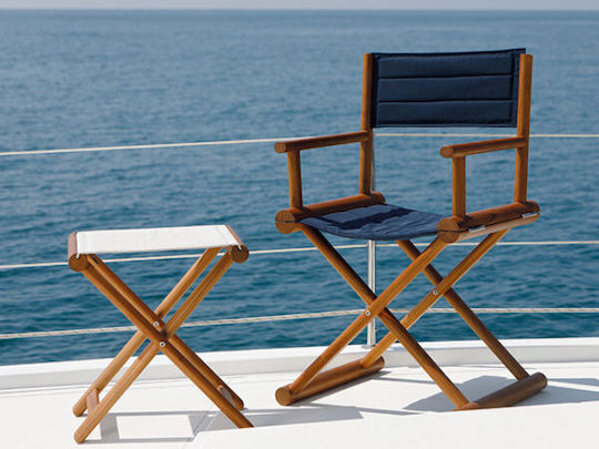 Marine Business Director Chair Folding Teak Navy Blue