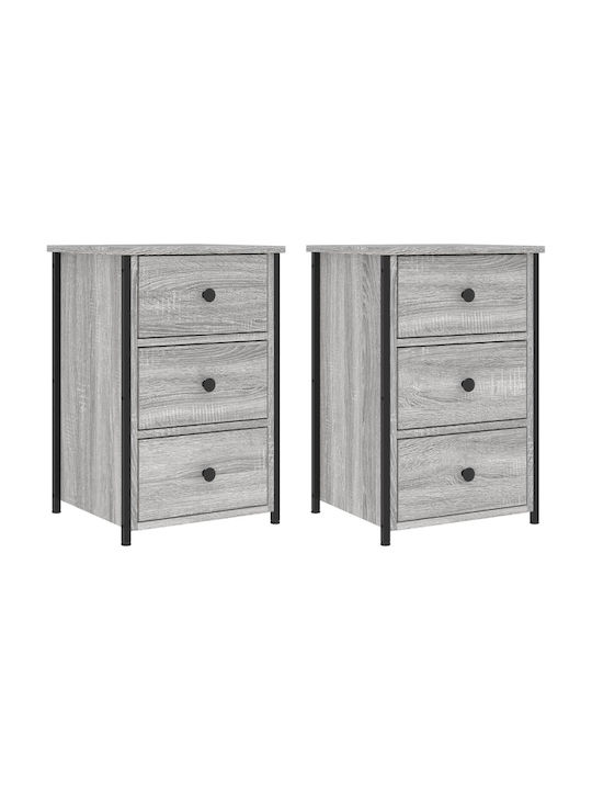 Wooden Bedside Tables with Metal Legs Gray 2 Pieces 40x36x60cm