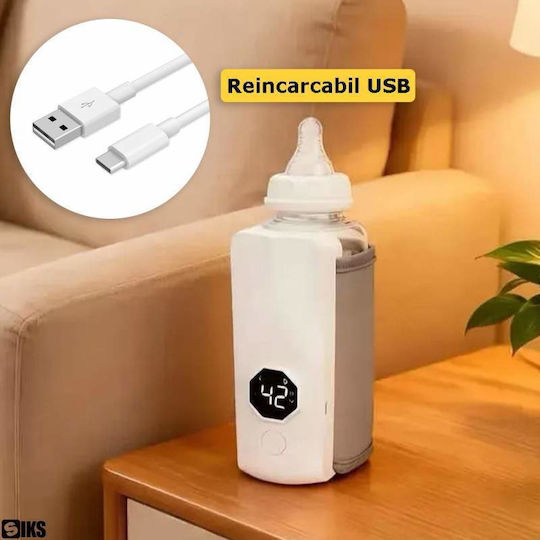 Siks Încălzitor Portabil Pentru Biberoane Reîncărcabile Dimensiune Reglabilă Control Temperatură Pe 6 Niveluri Încălzire Uniformă Afișaj Lcd Termostat Inteligent Monitorizare Temperatură Baterie 4000mah 300ml Gri Alb