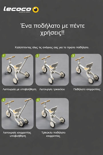 Lecoco Τρίκυκλο Ποδήλατο Μετατρεπόμενο με Χειρολαβή Γονέα για 18 Μηνών Πράσινο