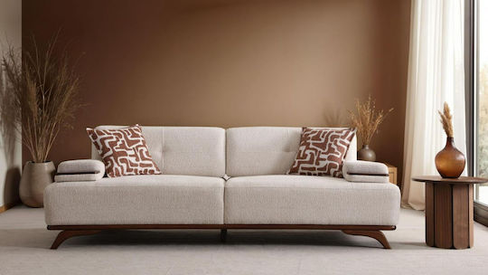 SteweHome Wohnzimmermöbel-Set Asena 3+3+1 Holzbeine Bequemer Sessel Braun Creme 230x95x75 cm