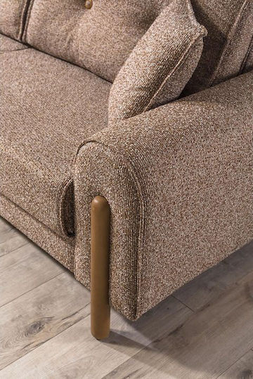 Stewehome Seturi Mobila Living Asya Canapea 3 Locuri & Canapea 3 Locuri & Fotoliu Textură Moale Bej Maro 230x85x85 Cm