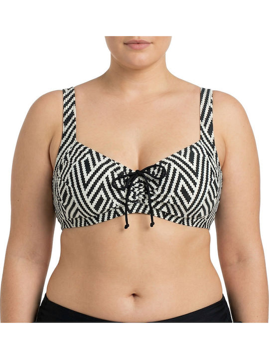 Plus Size Women's Bikini Set Without Underwire Chic Contrast Black-White