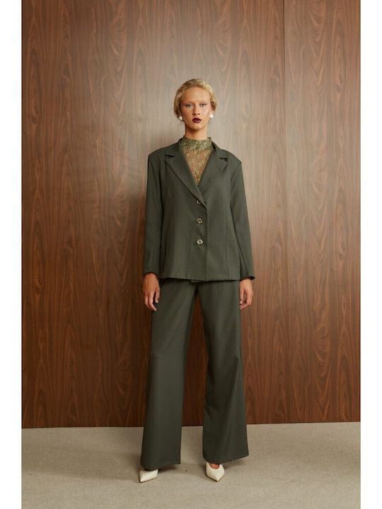 Ze marze Damen Blazer Mit Olivgrün