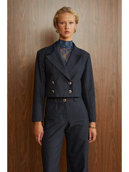 Ze marze Kurzes Damenblazer Blau-Schwarz