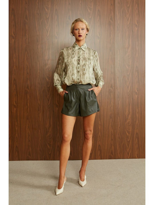 Damen-Shorts - Bermudas Leder Olivgrün