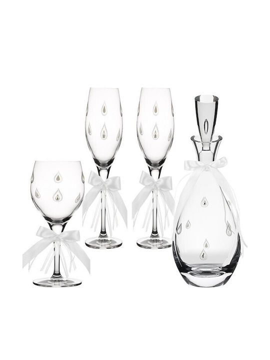 Ioannis European Crystals Wedding Decanter Set with Wine and Champagne Glasses from White Crystal 4pcs