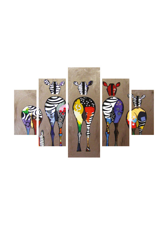 HomeMarkt Colorful Zebras Πεντάπτυχος Πίνακας Ξύλινος 56x92cm