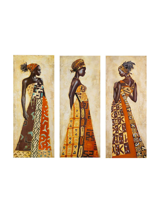 HomeMarkt Africal Style Women Threefold Painting on Canvas 50x60cm