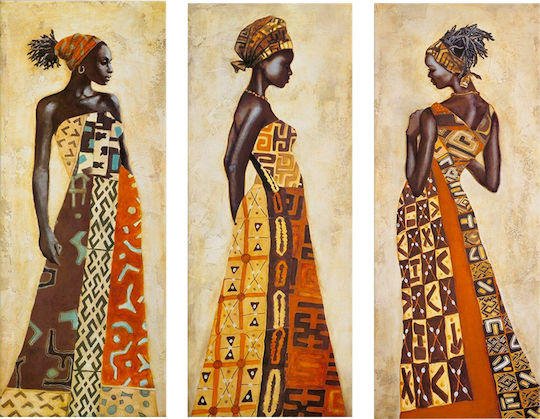 HomeMarkt Africal Style Women Threefold Painting on Canvas 50x60cm