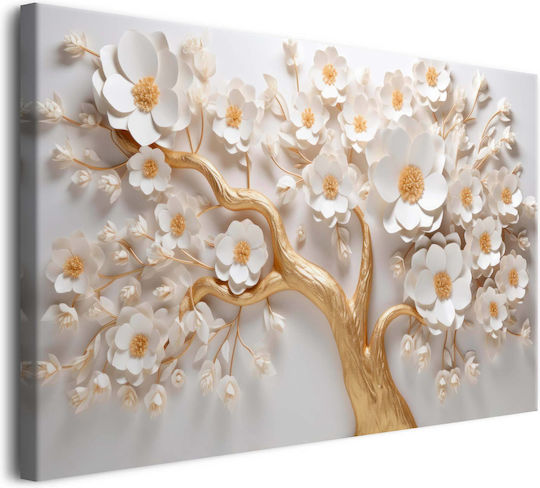 Wandbilder Wohnzimmer Goldener Baum des Glücks 3D Magnolienblüte 80x120