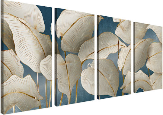 Großes Wohnzimmerbild Wanddekoration Weiße Blätter Goldrahmen 80x160