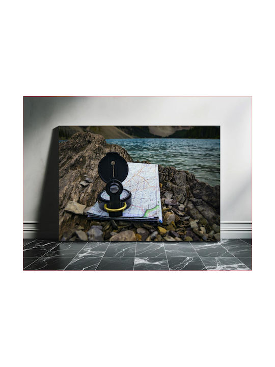 Painting Compass On A Map By Lake 120x80