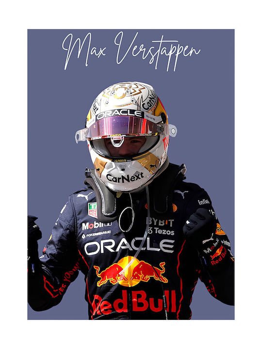 Poster Formula1 Max Verstappen F058 21cm X 30cm Κάδρο Φυσικό Ξύλου Μπεζ