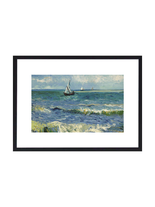 Walls "seascape At Saintes Maries" Rahmen Kopie von Van Gogh Papier 70x50cm