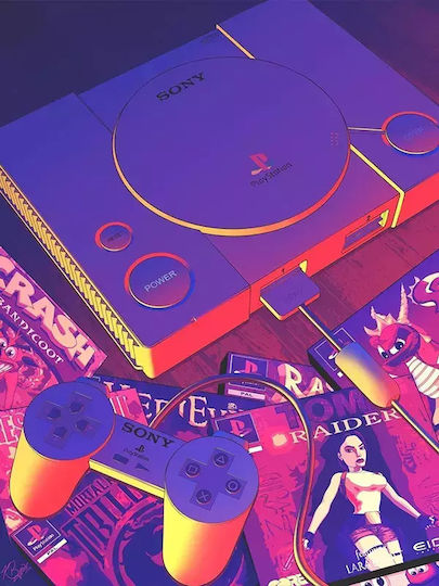 Gaming-Poster Playstation X Gm016 21cm x 30cm Naturholzrahmen